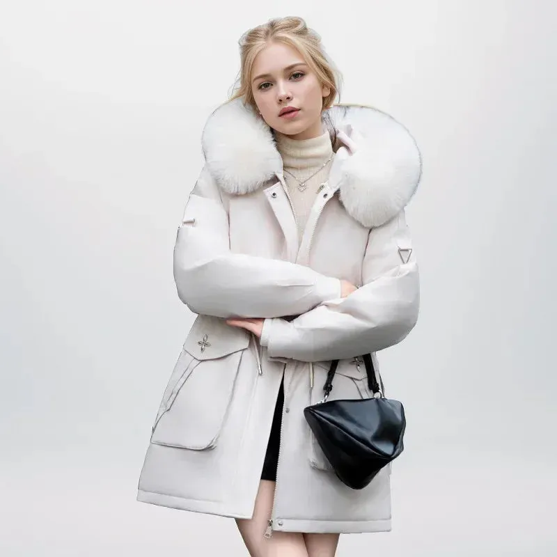 Winter weibliche Parkas 2024 neue abnehmbare innere Baumwoll jacke Frauen verdicken Pelz kragen Kapuzen mantel warmen Schnee tragen lange Parkas