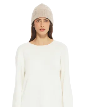 Womens's Pure Cashmere Ribbed Hat Beige