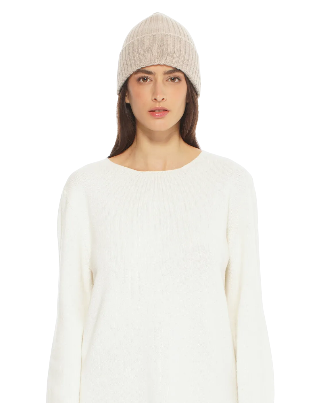Womens's Pure Cashmere Ribbed Hat Beige